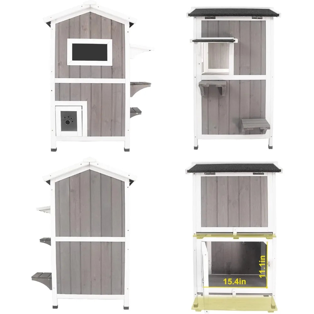 Outdoor Indoor Wooden Cat House With Escape Door Two Story