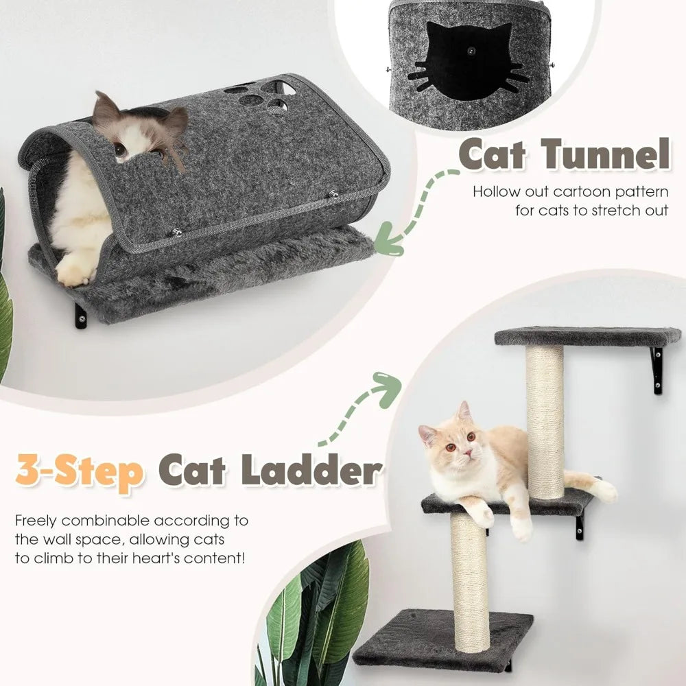 Wall Mounted Cat Climber Set 7 In 1 With House Tree