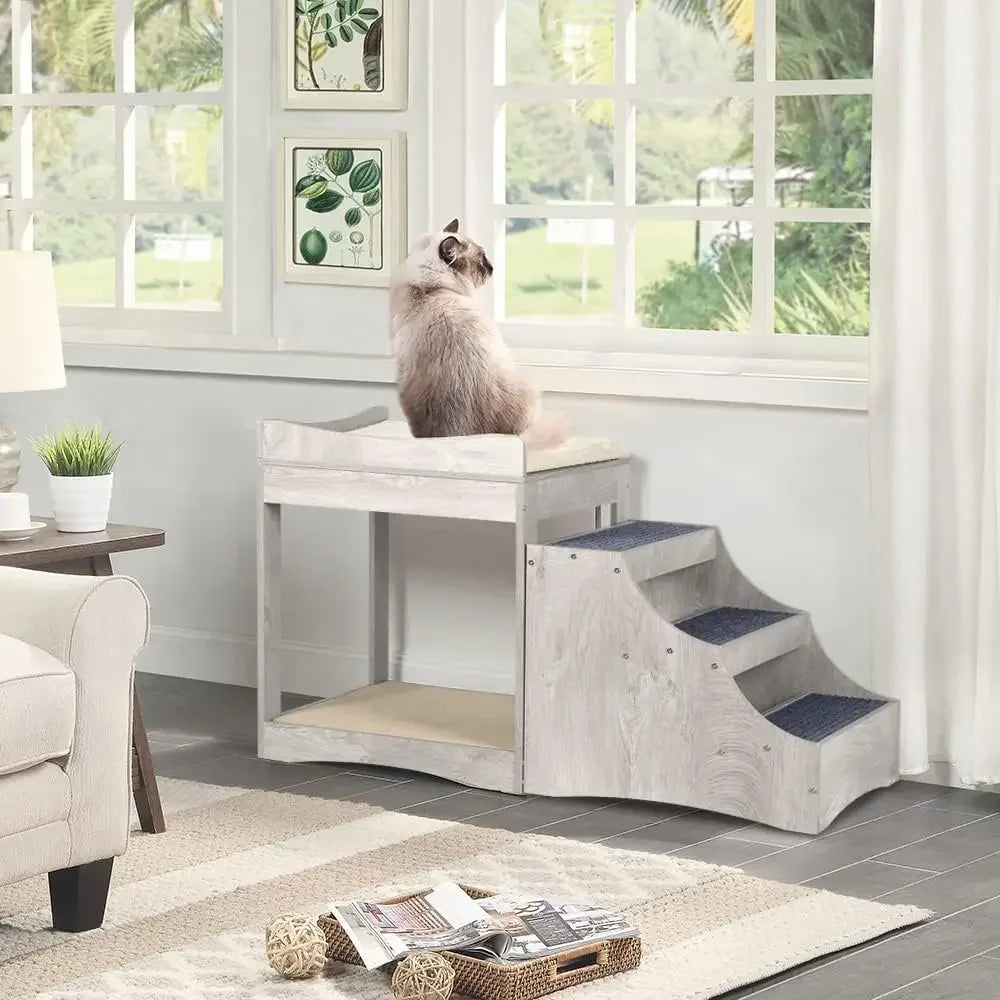 Multi Level Pet Bunk Bed With Removable Step Window Perch