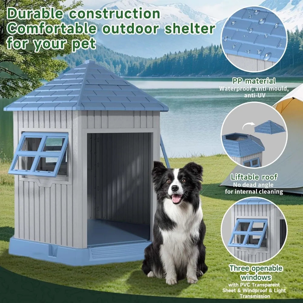 Outdoor Resin Dog House With Air Vents And Elevated Floor