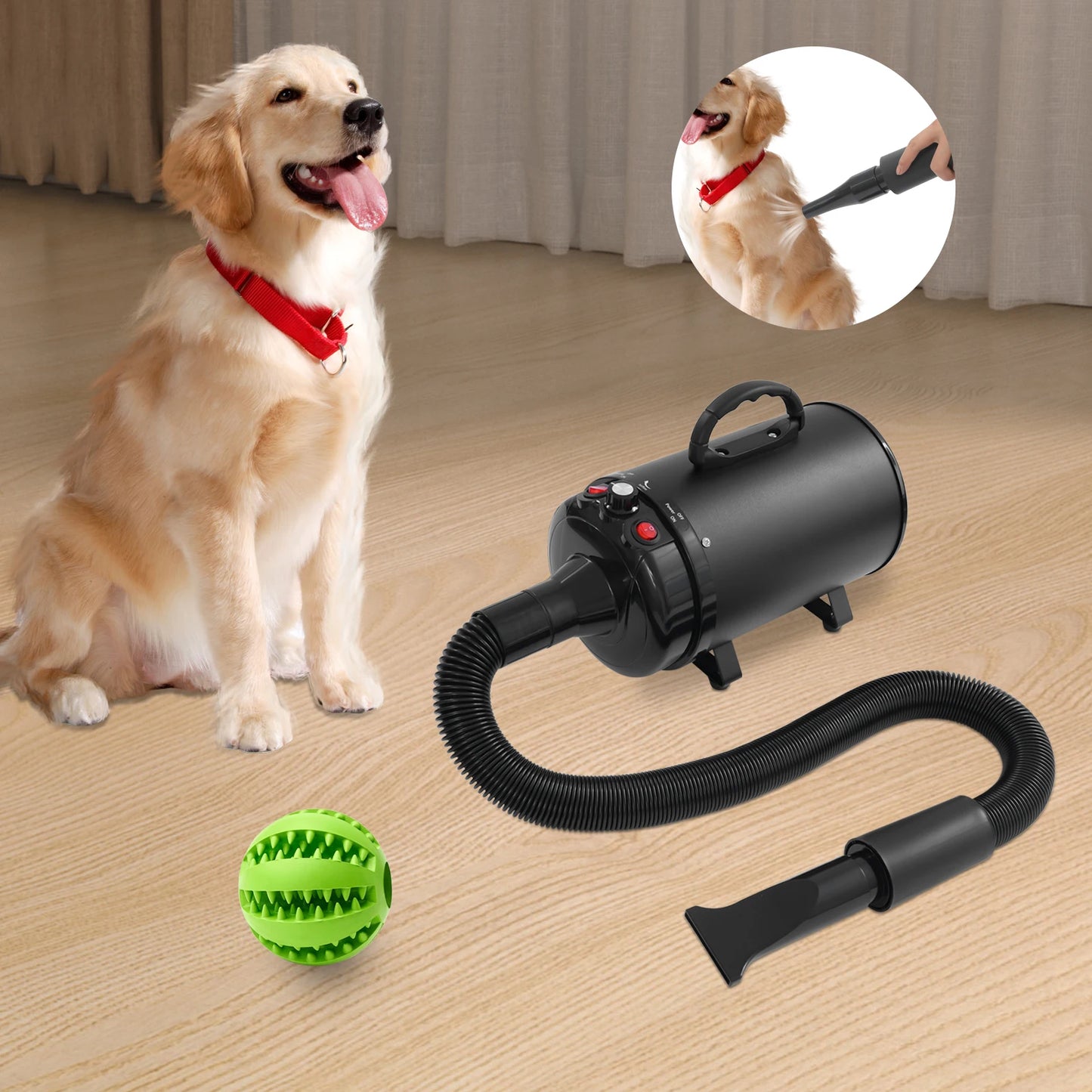 2200W Professional Pet Grooming Dryer with Adjustable Wind Speed and 4 Nozzles Low Noise Design for Dogs and Cats