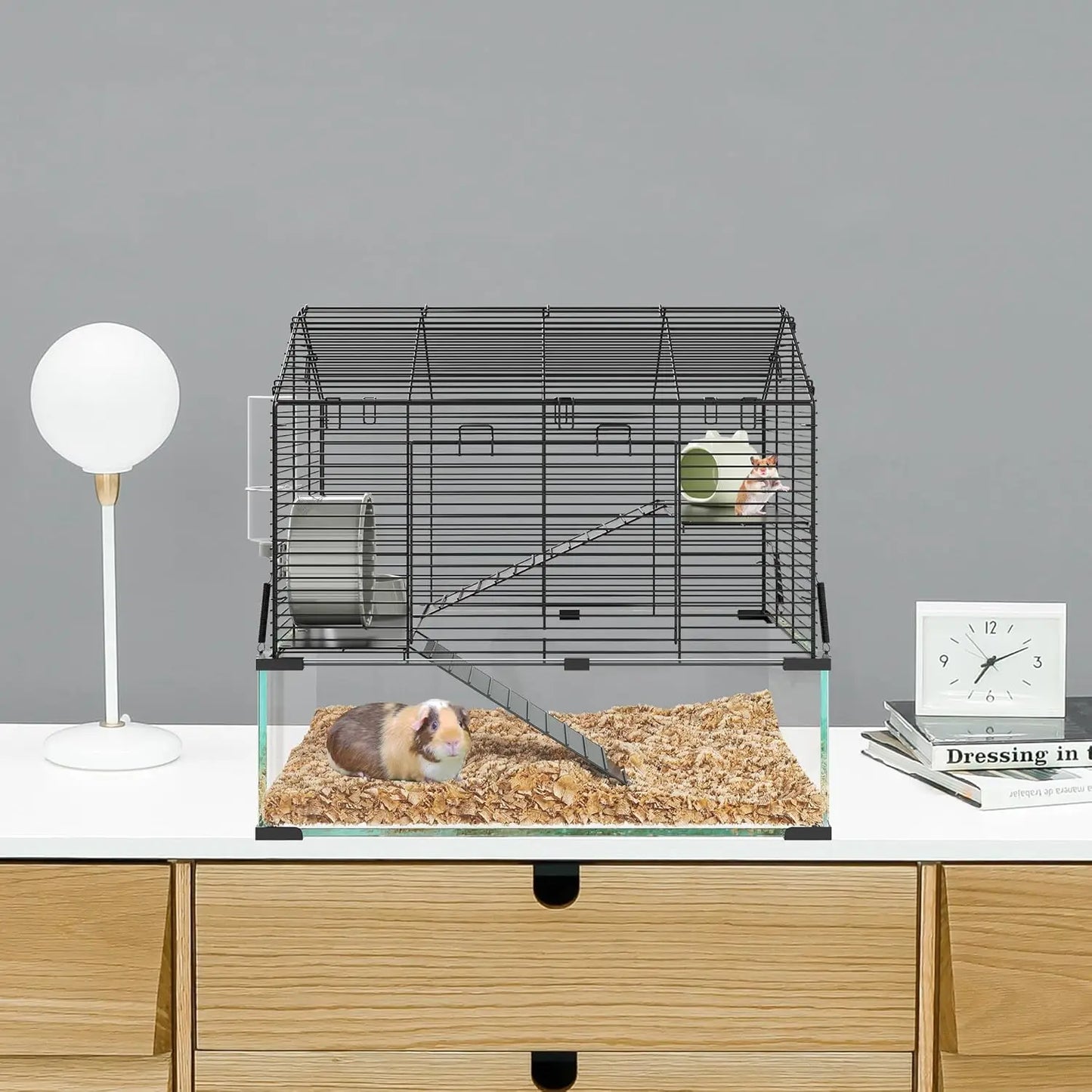 Metal Hamster Cage Transparent Habitat With Water Bottle