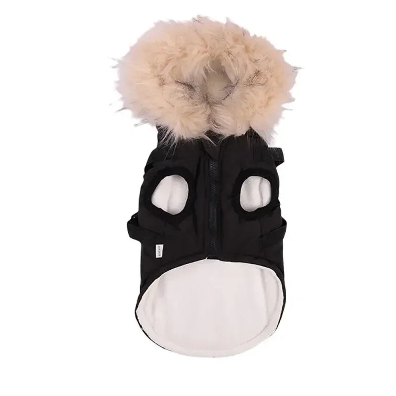 Winter Dog Jacket With Harness Waterproof Hooded Coat