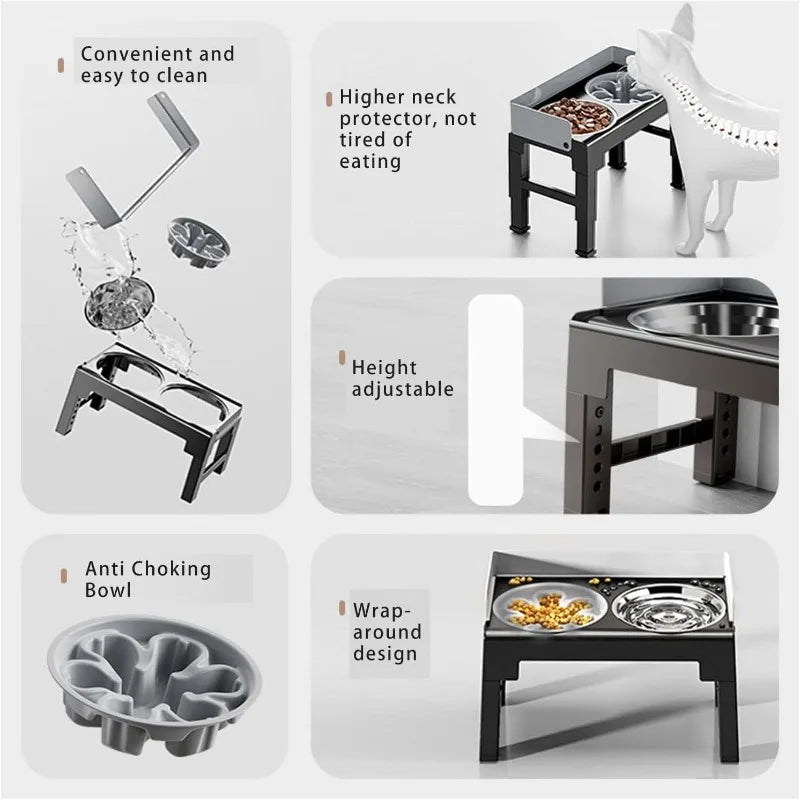 Hign Concerned Slow Feeder Bowl Elevated Adjustable Height