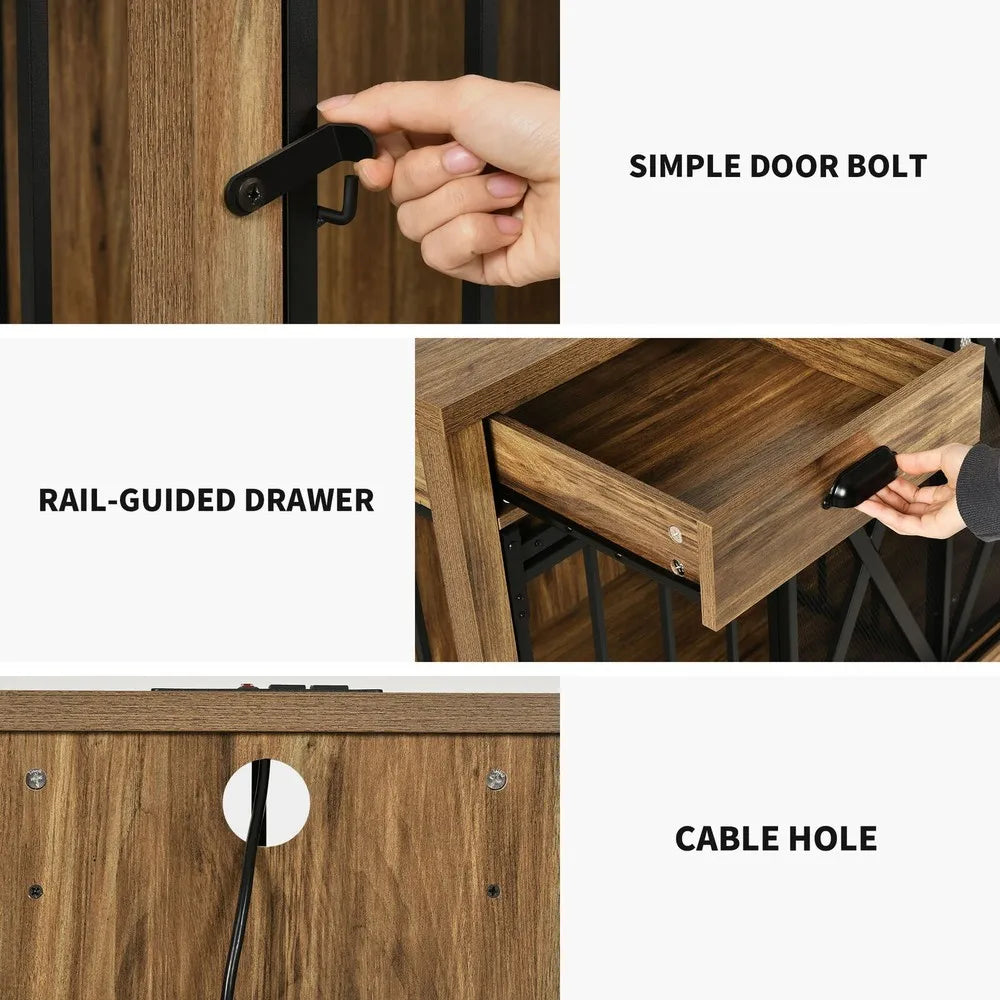 NoEnName_Null Double Dog Crate with Sliding Barn Door