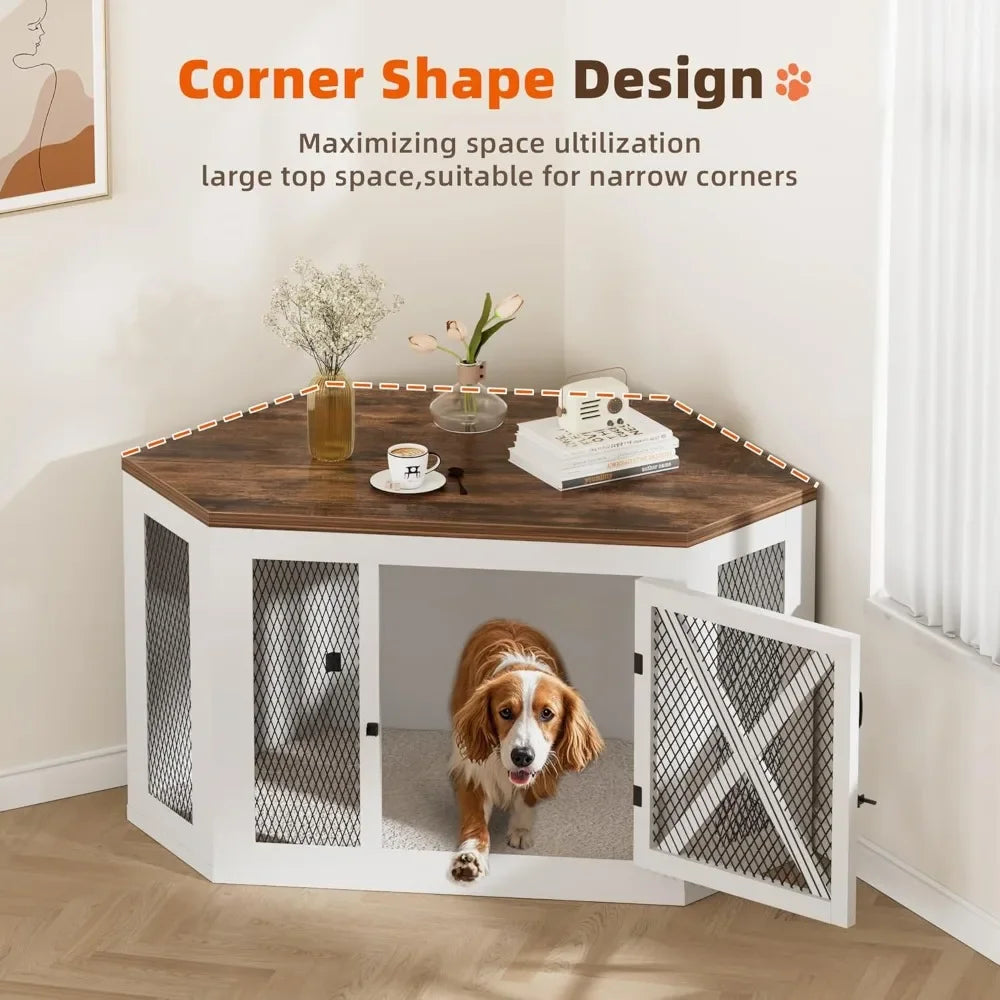 NoEnName_Null Corner Dog Crate Furniture Wooden Kennel End Table