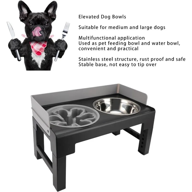 Hign Concerned Slow Feeder Bowl Elevated Adjustable Height