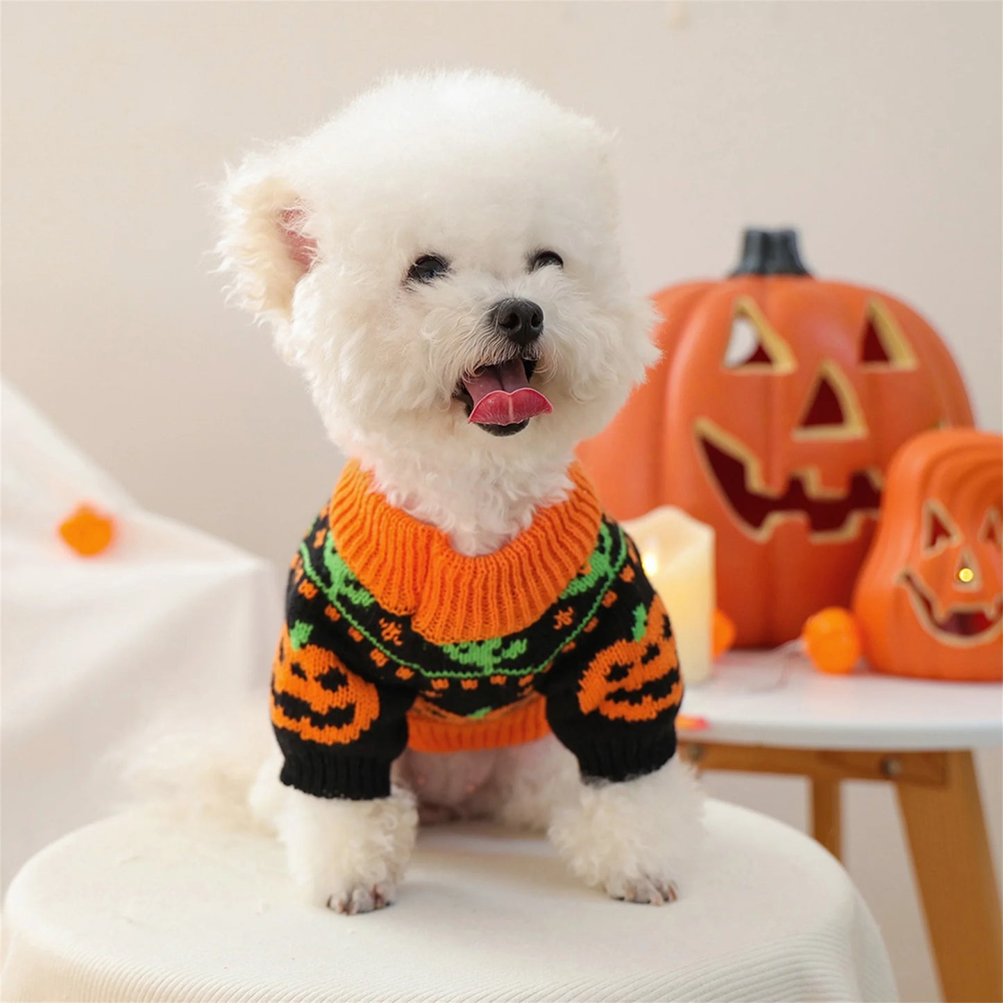 Halloween Ghost Costume For Dogs Cats Pumpkin Knit Sweater