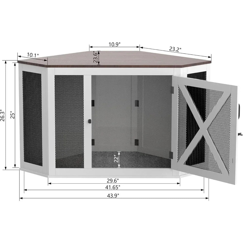 NoEnName_Null Corner Dog Crate Furniture Wooden Kennel End Table