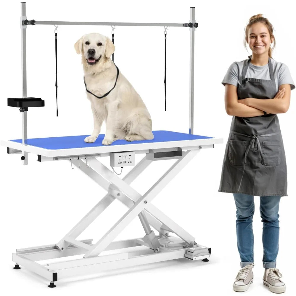 49 Inch Electric Dog Grooming Table Heavy Duty Professional Grooming Table for Dogs 400lbs with Tool Organizer and Three Nooses