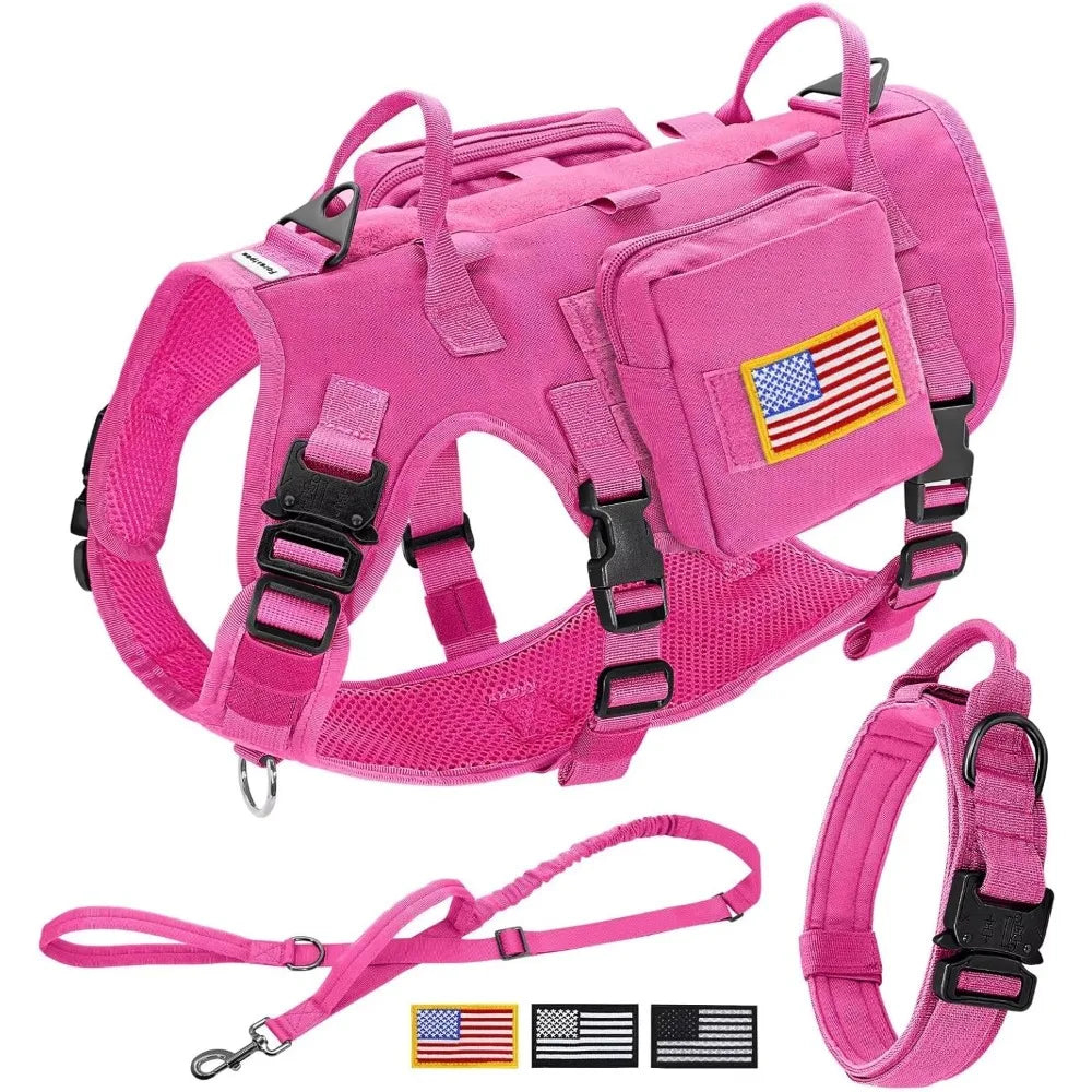 Pink Tactical Dog Harness For Large Dogs No Pull Leash Set