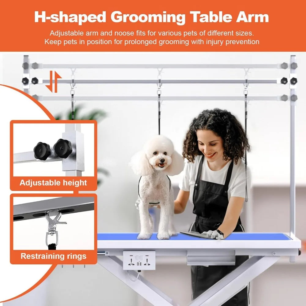49 Inch Electric Dog Grooming Table Heavy Duty Professional Grooming Table for Dogs 400lbs with Tool Organizer and Three Nooses