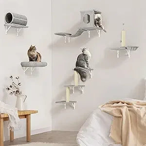 Wall Mounted Cat Climber Set 7 In 1 With House Tree