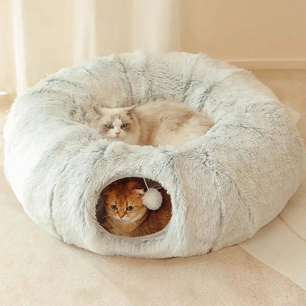 Guangdong Cat Tunnel Bed With Plush Mat Two Tunnels