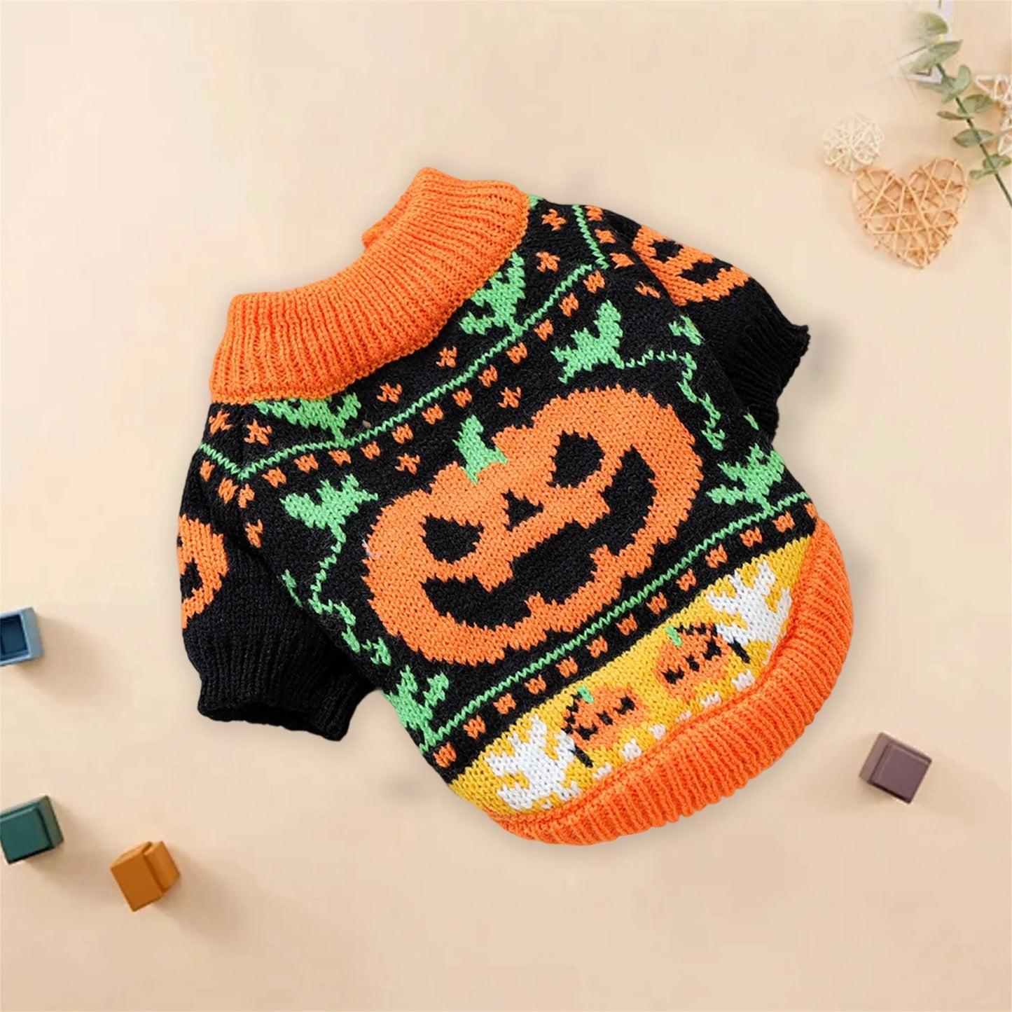 Halloween Ghost Costume For Dogs Cats Pumpkin Knit Sweater