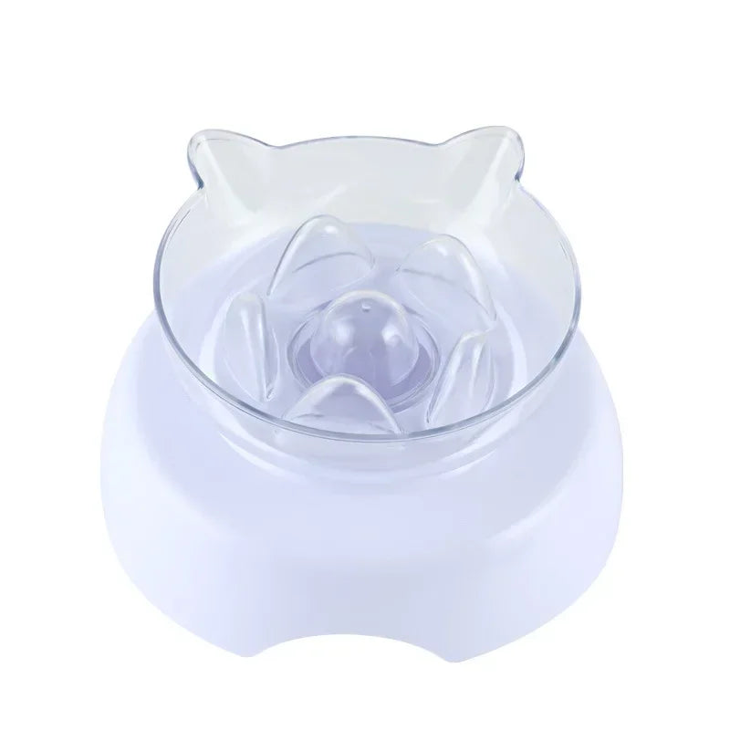 15 Degree Tilt Cat Bowl Anti Suffocate Slow Feeder Transparent Plastic Cat Food Bowl with Raised Stand