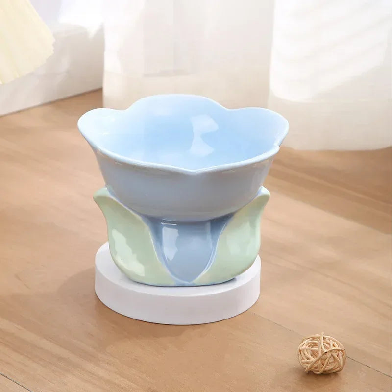 Cat Flower Bowl Raised Ceramic Pet Drinking Feeding Supplies Elevated Non-Slip Small Dogs Cats