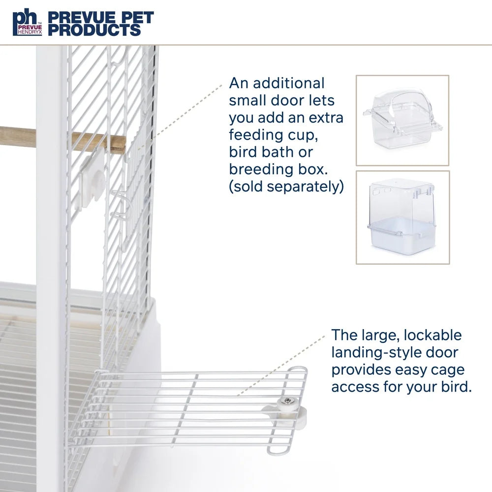 Clear Glass Bird Cage With White Frame Easy Access Perches
