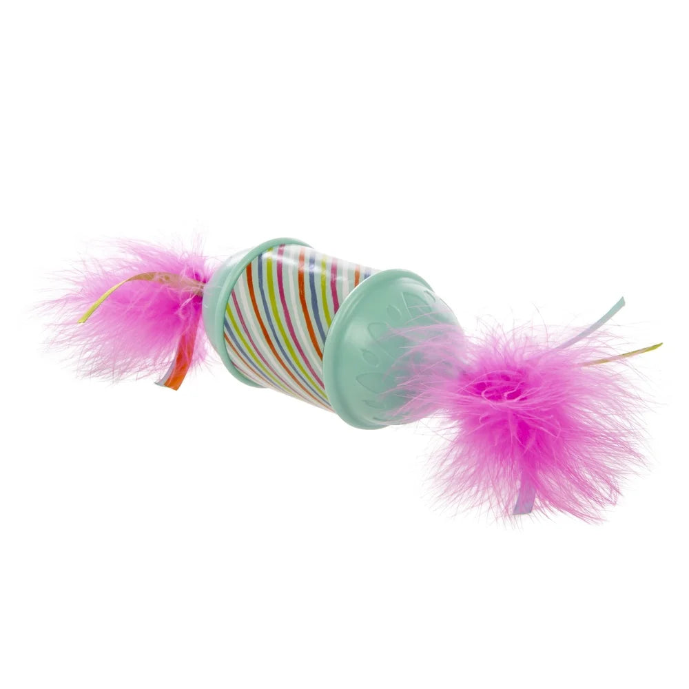 XMSJ Candy Rolling Cat Toy with Feather Ribbon