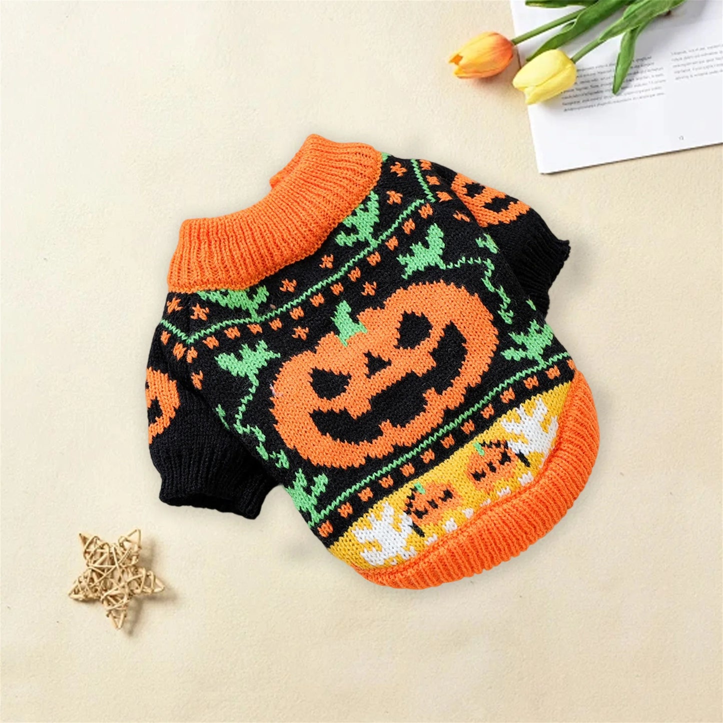 Halloween Ghost Costume For Dogs Cats Pumpkin Knit Sweater