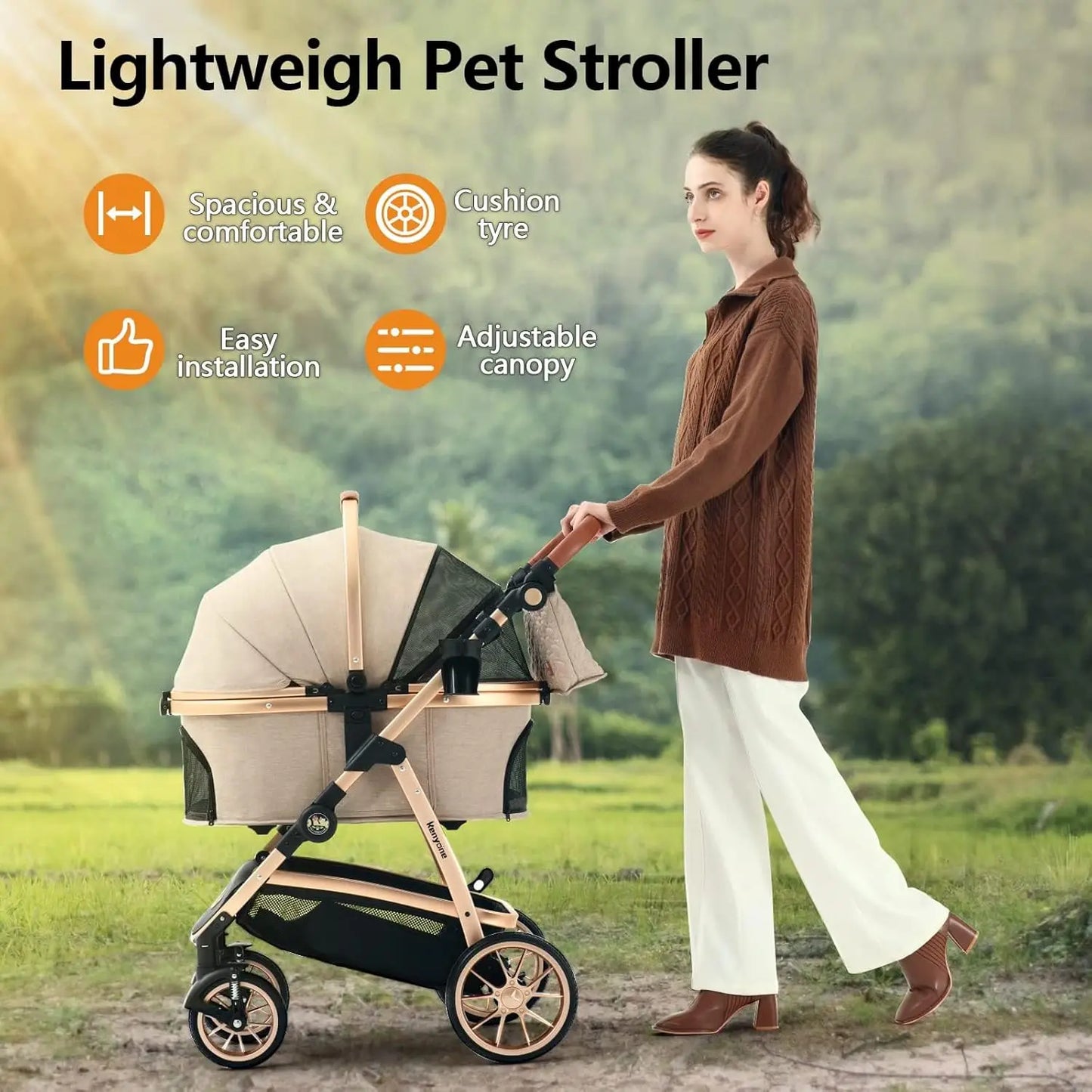 XMSJ Pet Stroller 3 in 1 Luxury Carrier for Dogs Cats