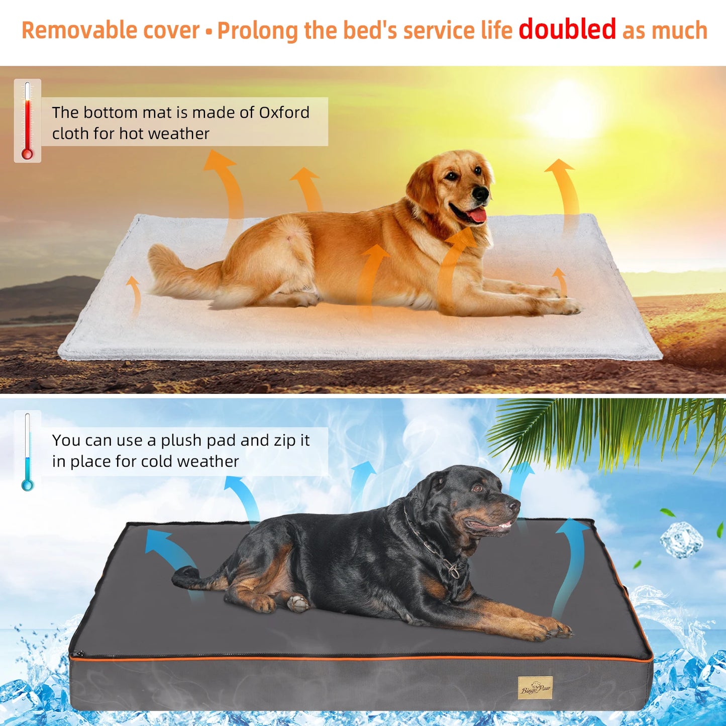 Bingopaw Large Orthopedic Dog Bed with Removable Washable Cover