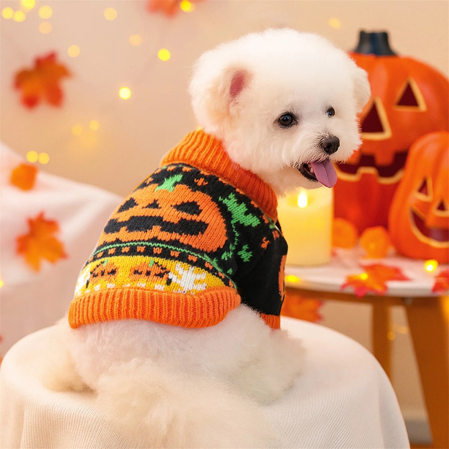Halloween Ghost Costume For Dogs Cats Pumpkin Knit Sweater