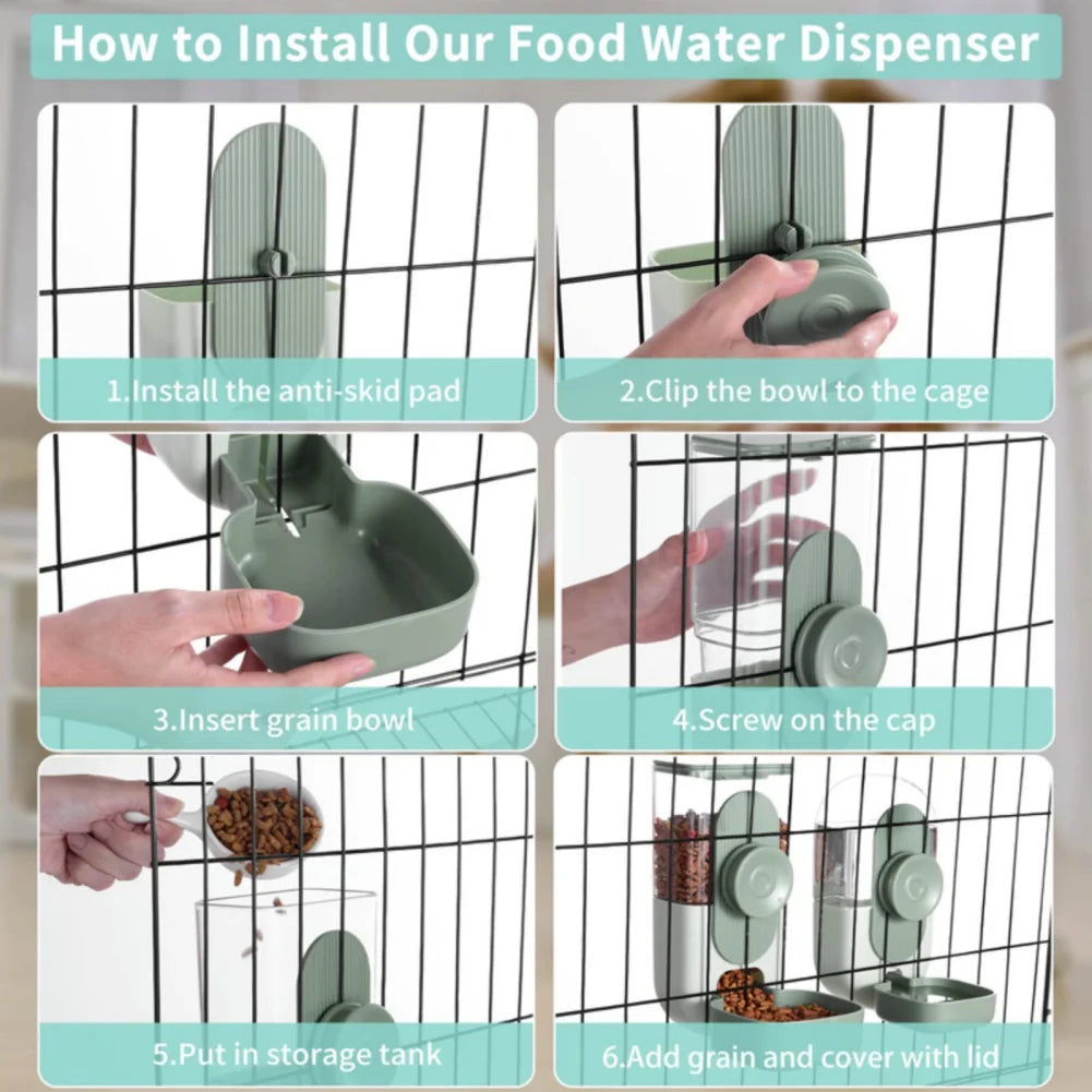 27oz Automatic Pet Bowl Cage Hanging Feeder Water Bottle Food Container Dispenser For Puppy Cat Rabbit Feeding Tool