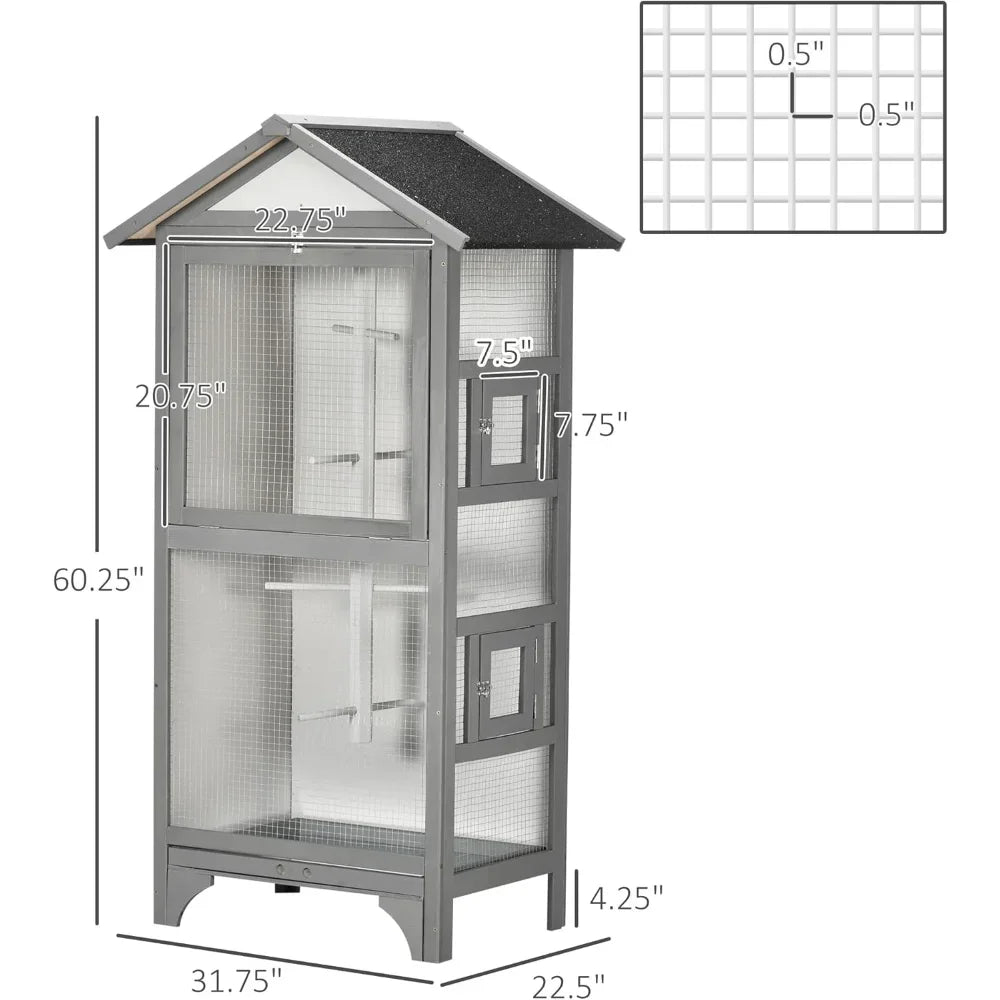 PEISIG Wooden Outdoor Bird Cage With Removable Bottom Tray