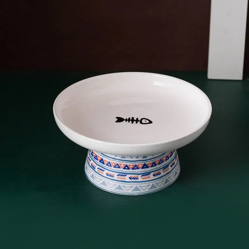 Small Dogs Raised Ceramic Food Water Bowl Bohemian Cat Feeders Pet Supplies