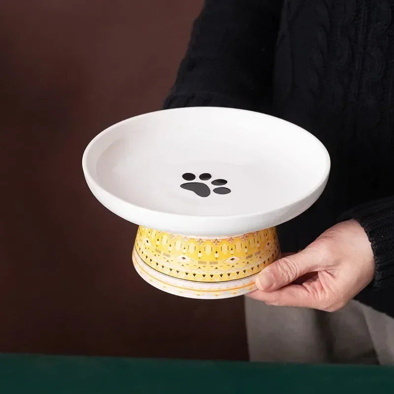 Small Dogs Raised Ceramic Food Water Bowl Bohemian Cat Feeders Pet Supplies