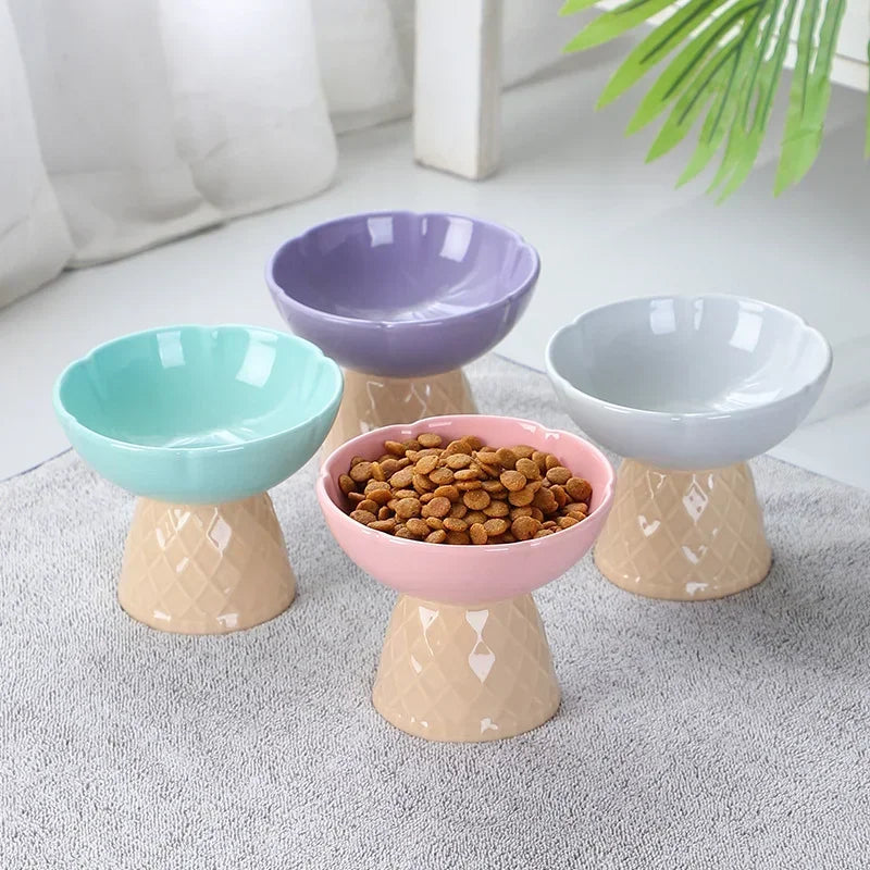 Cat Raised Ceramic Bowl Cute Pet Food Water Feeding Bowls Elevated Tilted Puppy Dog Drinking Eating Bowl Pet Supplies