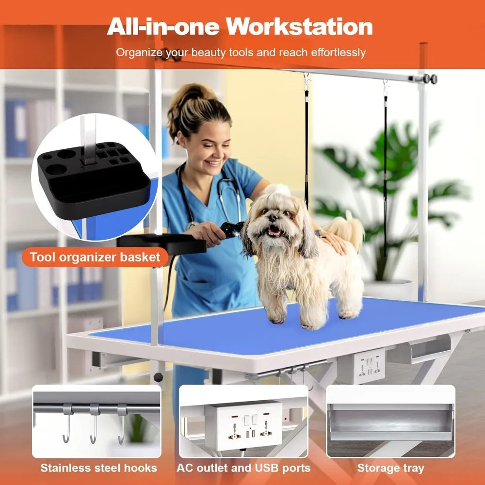 49 Inch Electric Dog Grooming Table Heavy Duty Professional Grooming Table for Dogs 400lbs with Tool Organizer and Three Nooses