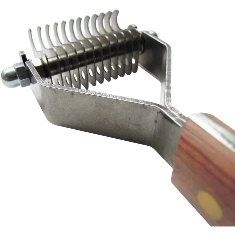 Dematting Undercoat Grooming Rake Stripper Tool for Dogs and Cats Stainless Steel with Wooden Handle for Thick Coats