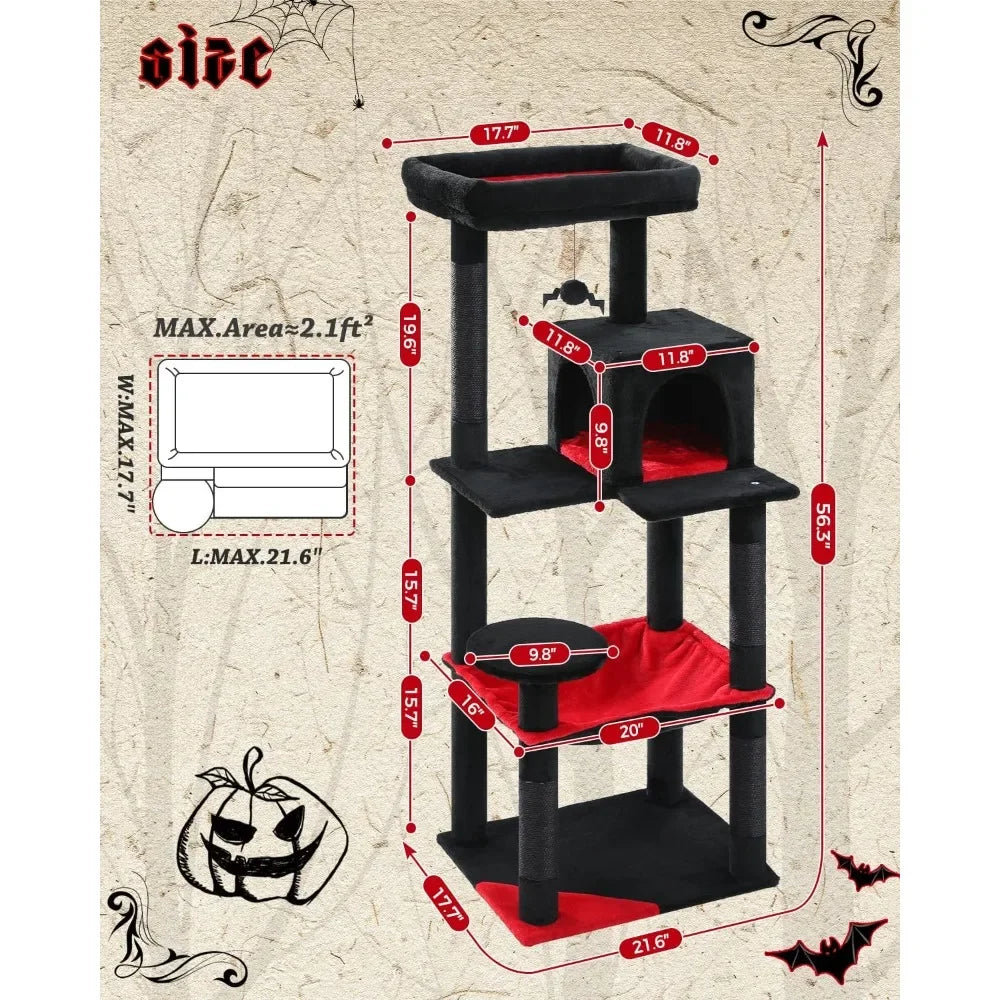 Gothic Cat Tree with Large Hammock and Coffin Bed