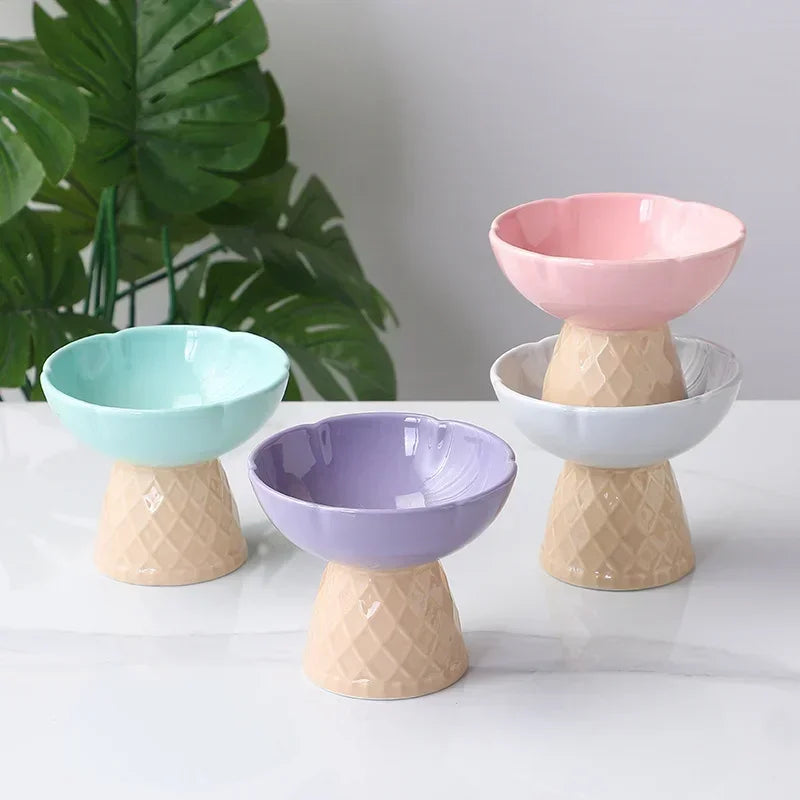 Cat Raised Ceramic Bowl Cute Pet Food Water Feeding Bowls Elevated Tilted Puppy Dog Drinking Eating Bowl Pet Supplies
