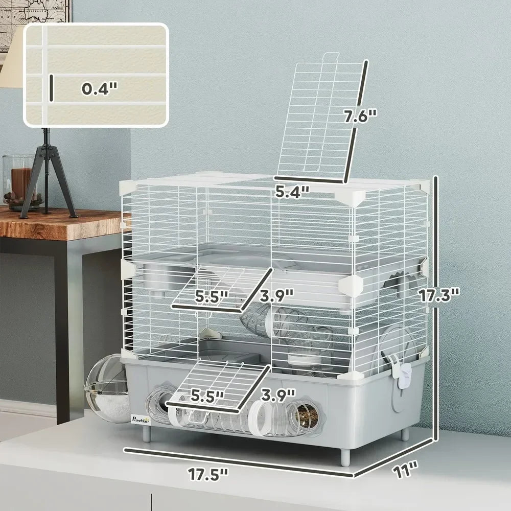 Two Tier Hamster Cage Habitat With Accessories Gray