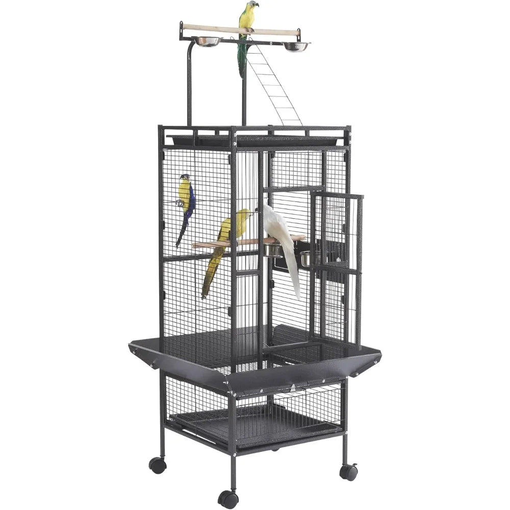PEISIM Parrot Cage Metal Flight Aviary With Rolling Stand