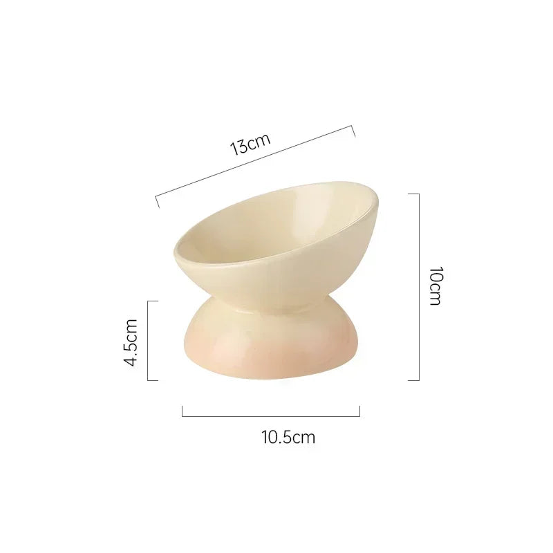 Tilted Ceramic Cat and Dog Feeders Gradient Water Bowl Raised Eating Supplies