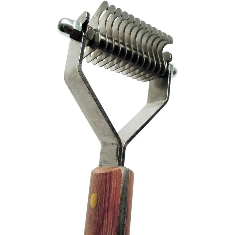 Dematting Undercoat Grooming Rake Stripper Tool for Dogs and Cats Stainless Steel with Wooden Handle for Thick Coats