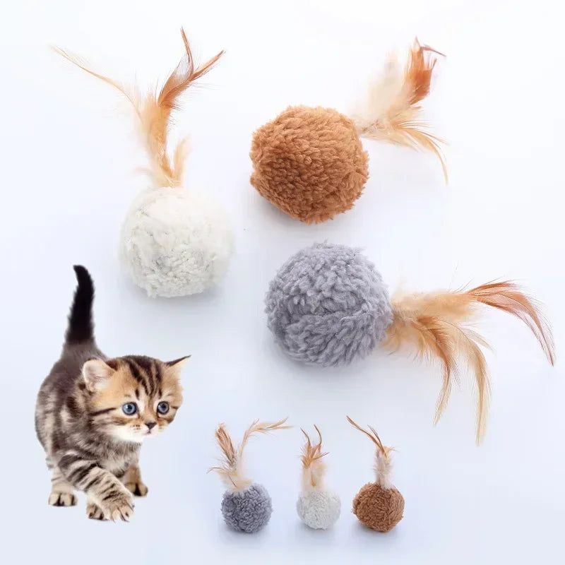 NoEnName Null Cat Toy Plush Ball with Feathers