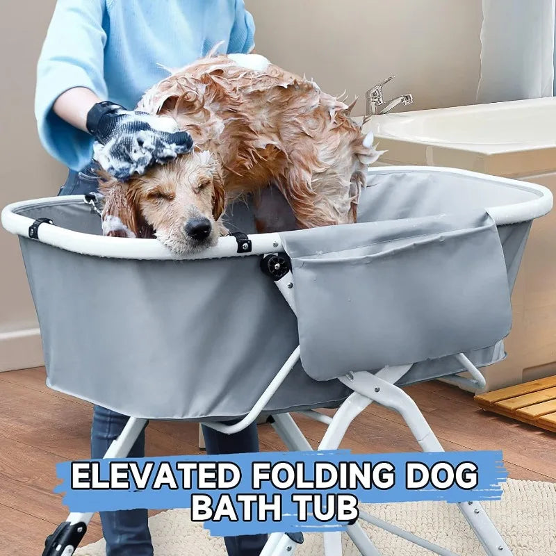 Dog Litter Foldable Elevated Dog Bath Tub Adjustable Grooming Station