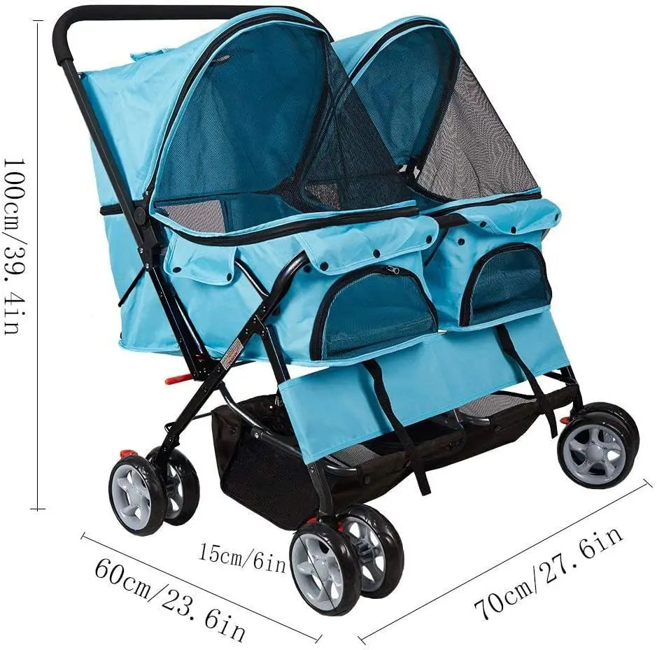 XMSJ Double Pet Stroller Foldable Dog Cat Jogger Cart