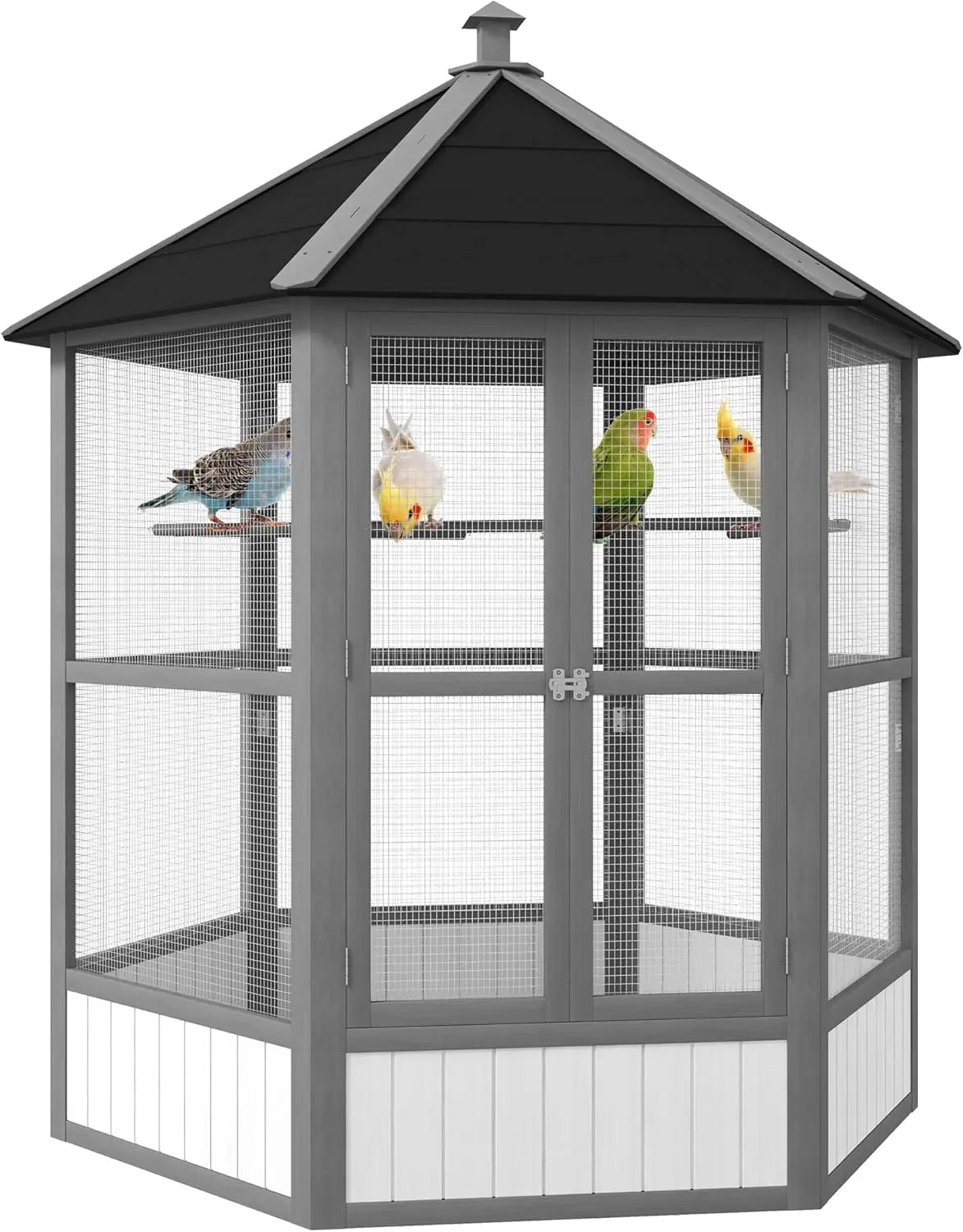 RBXCM Wooden Hexagonal Outdoor Bird Aviary With Roof