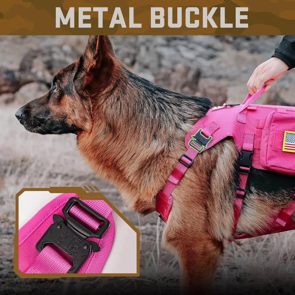 Pink Tactical Dog Harness For Large Dogs No Pull Leash Set