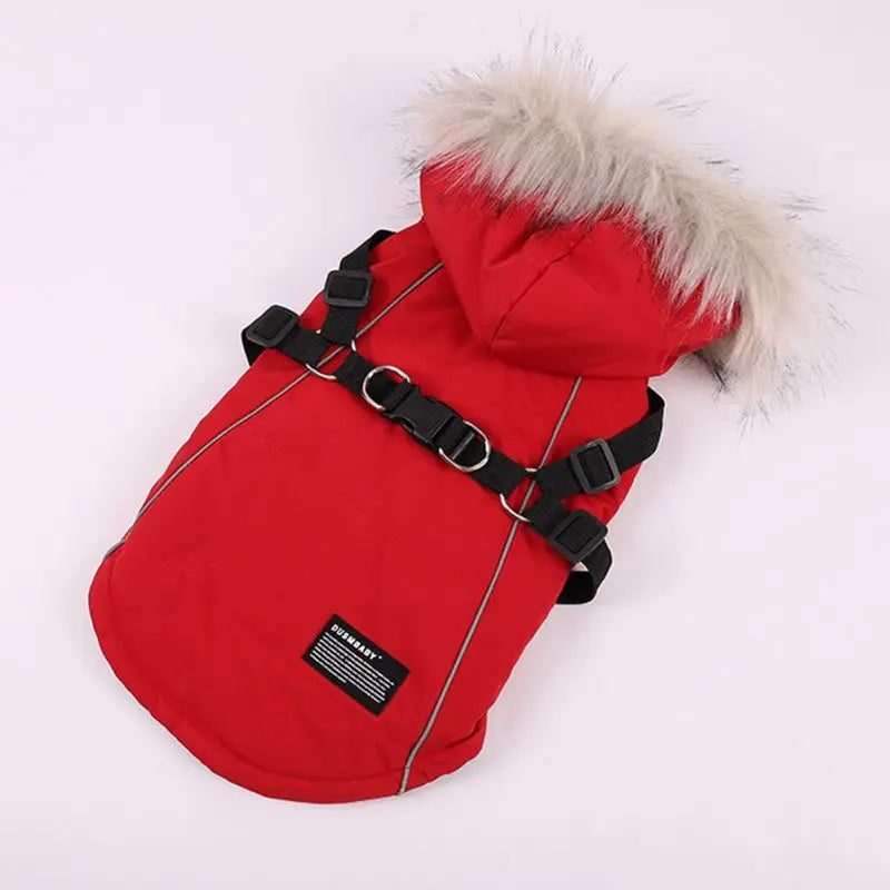 Winter Dog Jacket With Harness Waterproof Hooded Coat