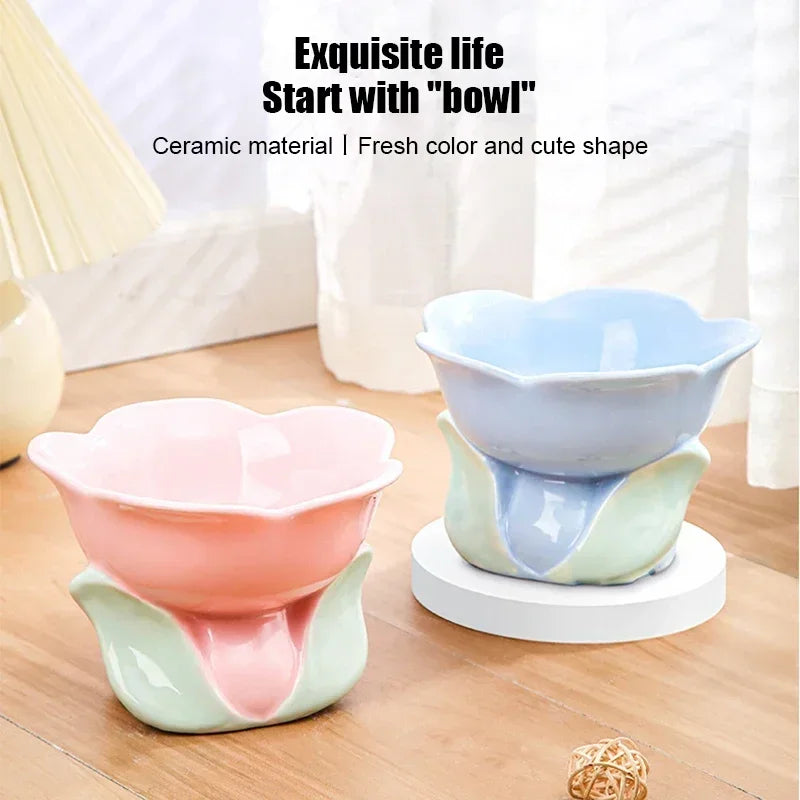 Cat Flower Bowl Raised Ceramic Pet Drinking Feeding Supplies Elevated Non-Slip Small Dogs Cats