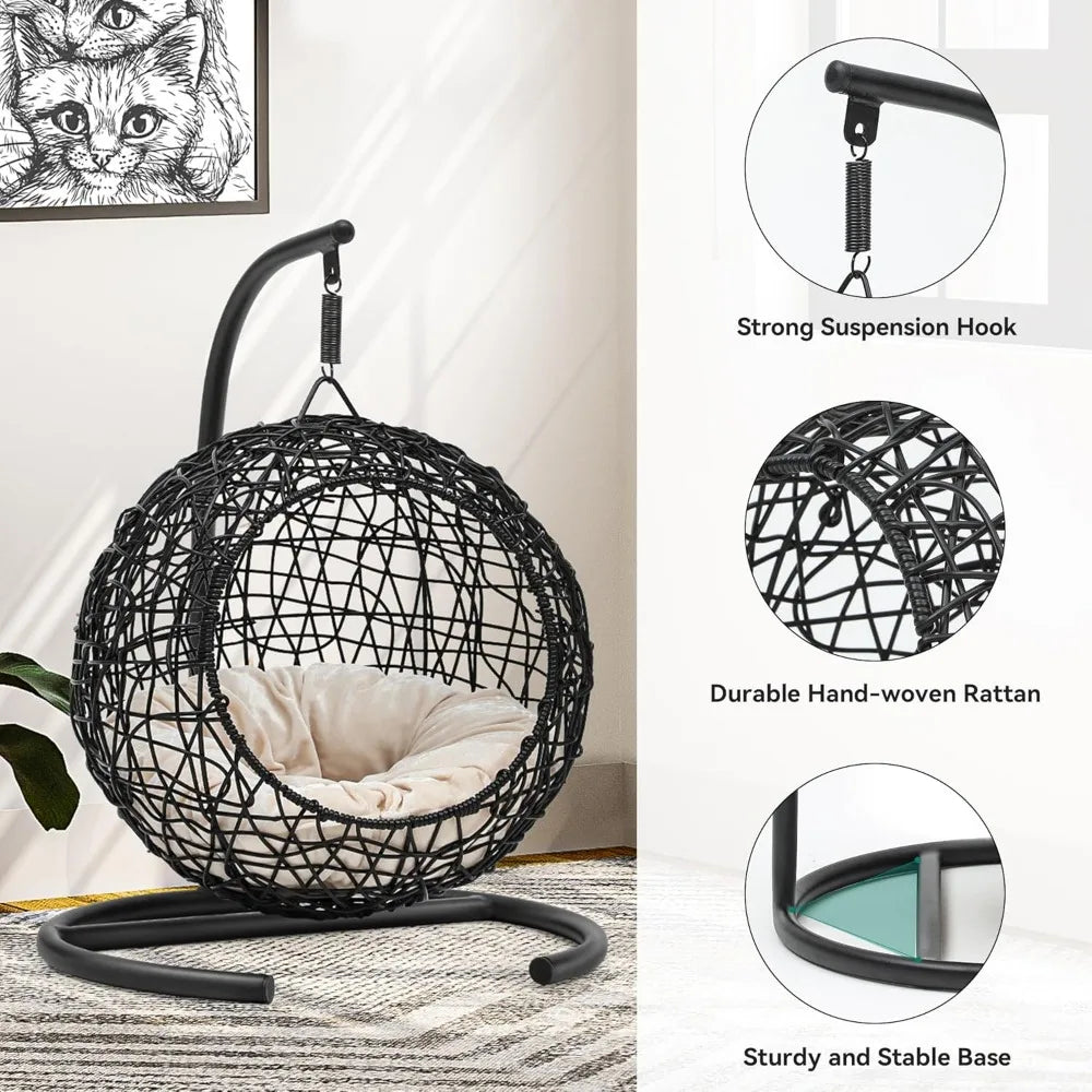 Cat Swing Bed With Stand And Cushion Egg Chair Rattan Look