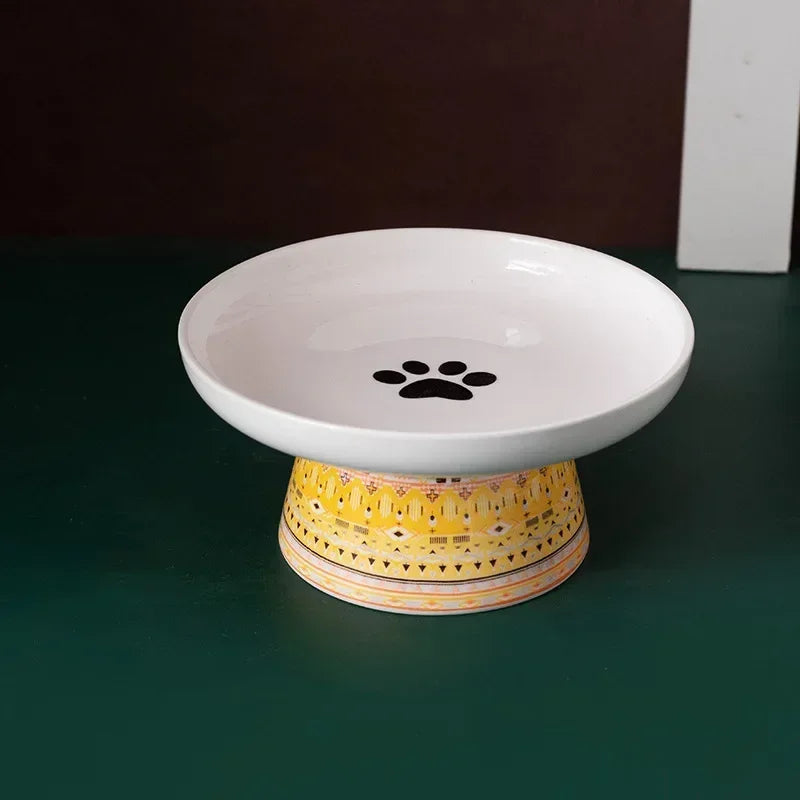 Small Dogs Raised Ceramic Food Water Bowl Bohemian Cat Feeders Pet Supplies