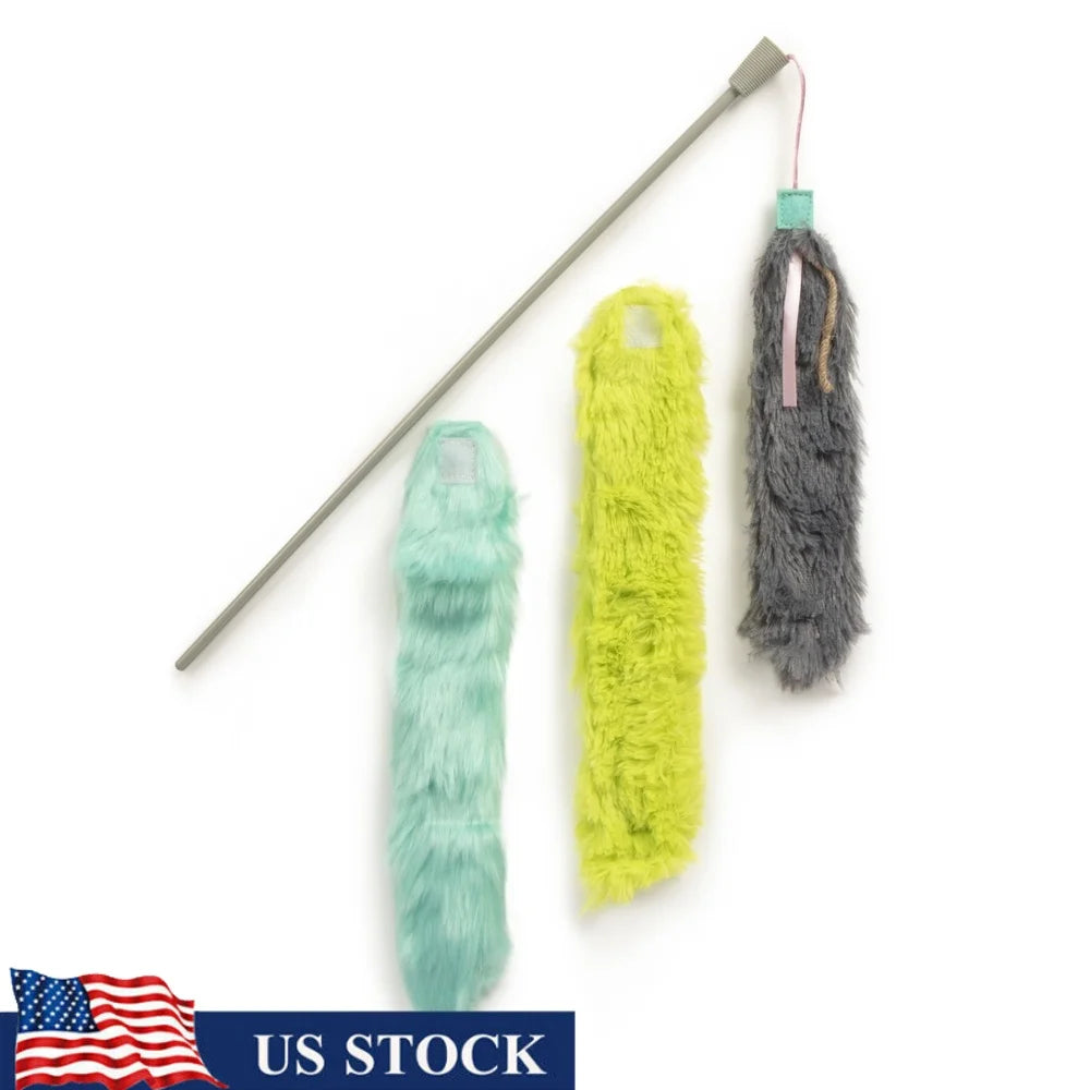 XMSJ Extra Long Breakaway Plush Wand Cat Toy with Ribbons